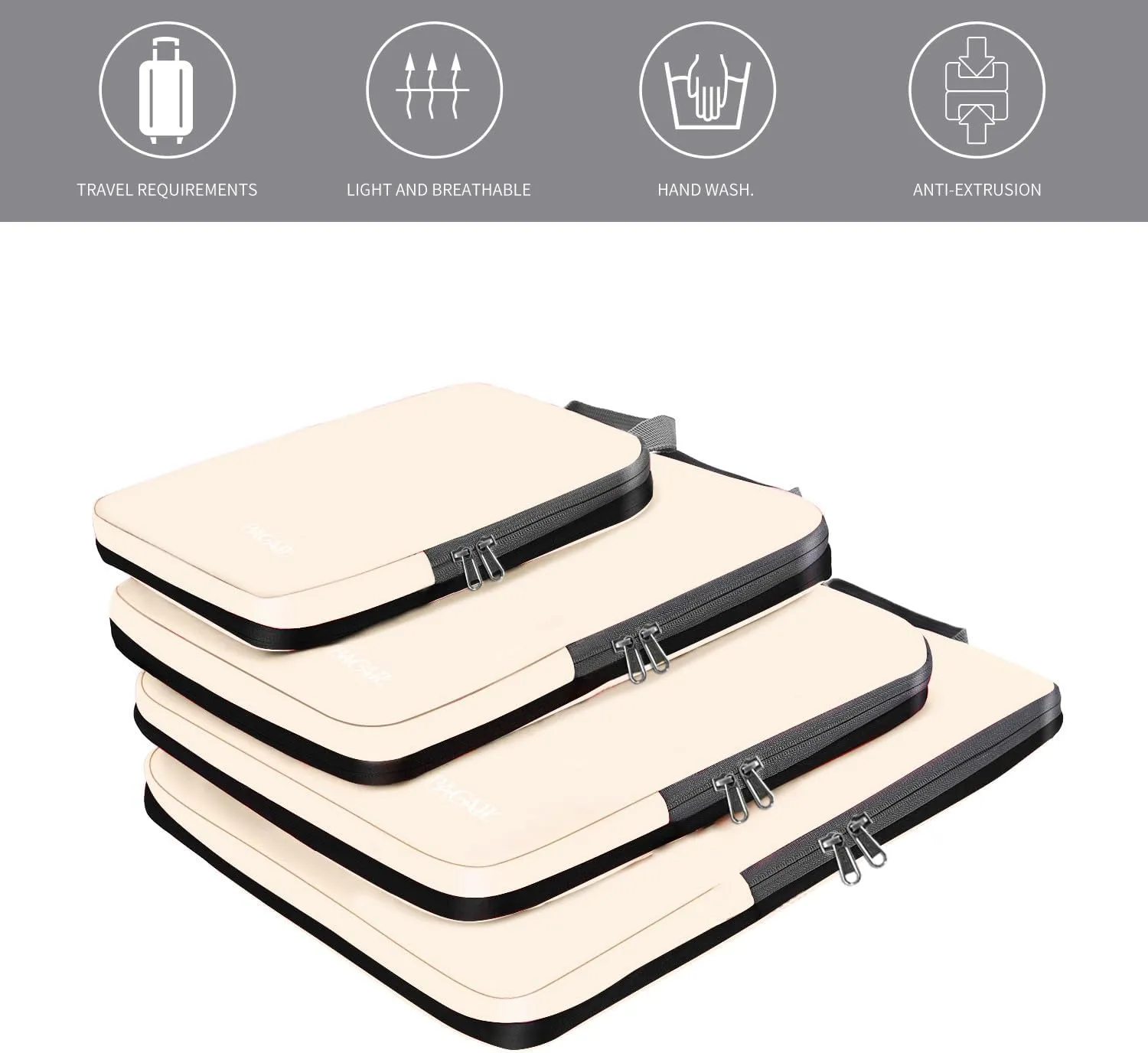 BAGAIL 4 Set/6 Set/8 Set Compression Packing Cubes Travel Accessories Expandable Packing Organizers(Beige ClothPattern 4 Set)