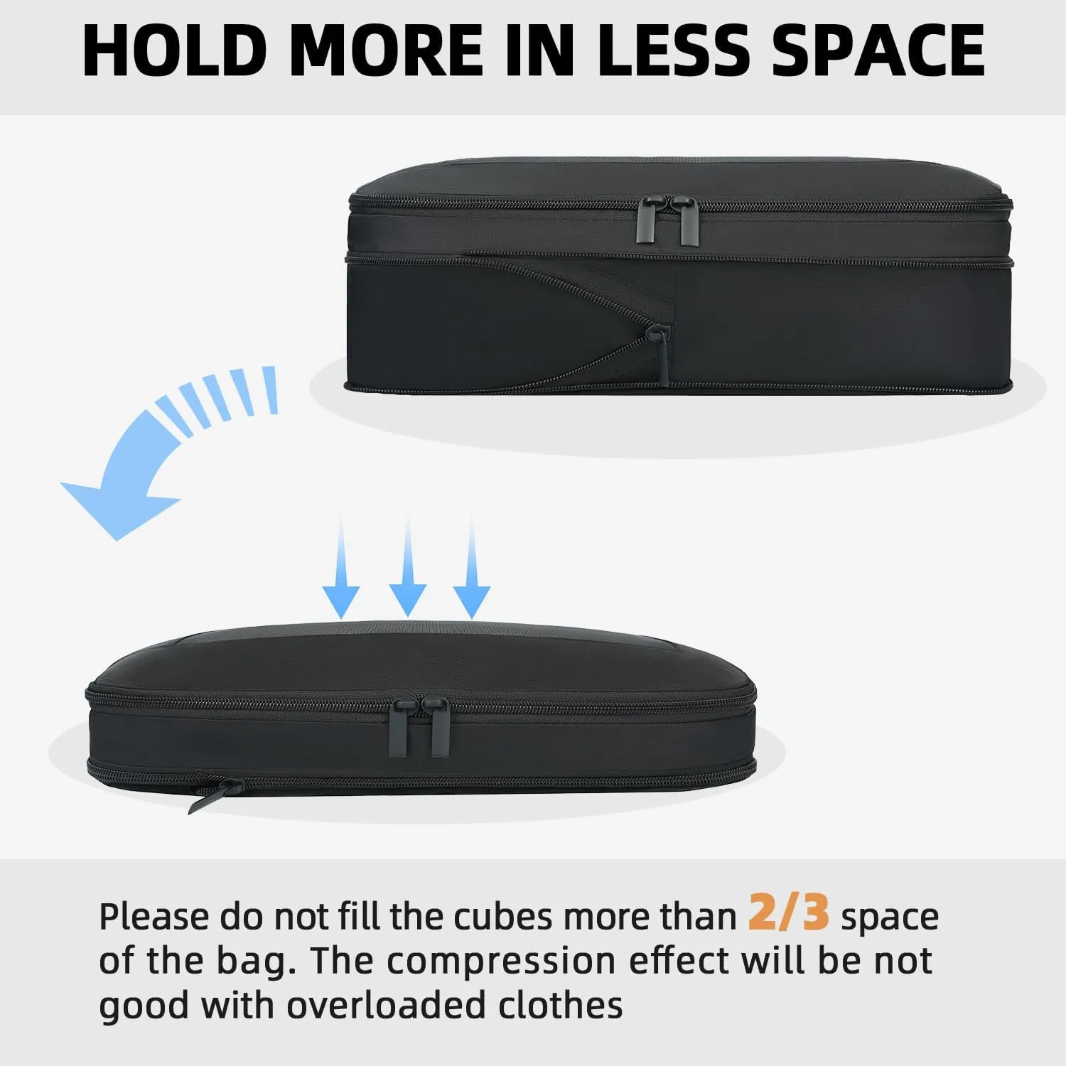 BAGAIL 4 Set/6 Set/8 Set Compression Packing Cubes Travel Accessories Expandable Packing Organizers(Black SquareMesh 6 Set)