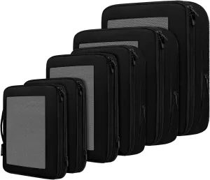 BAGAIL 4 Set/6 Set/8 Set Compression Packing Cubes Travel Accessories Expandable Packing Organizers(Black SquareMesh 6 Set)