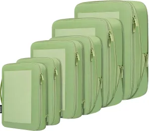 BAGAIL 4 Set/6 Set/8 Set Compression Packing Cubes Travel Accessories Expandable Packing Organizers(MatchaGreen SquareMesh 6 Set)