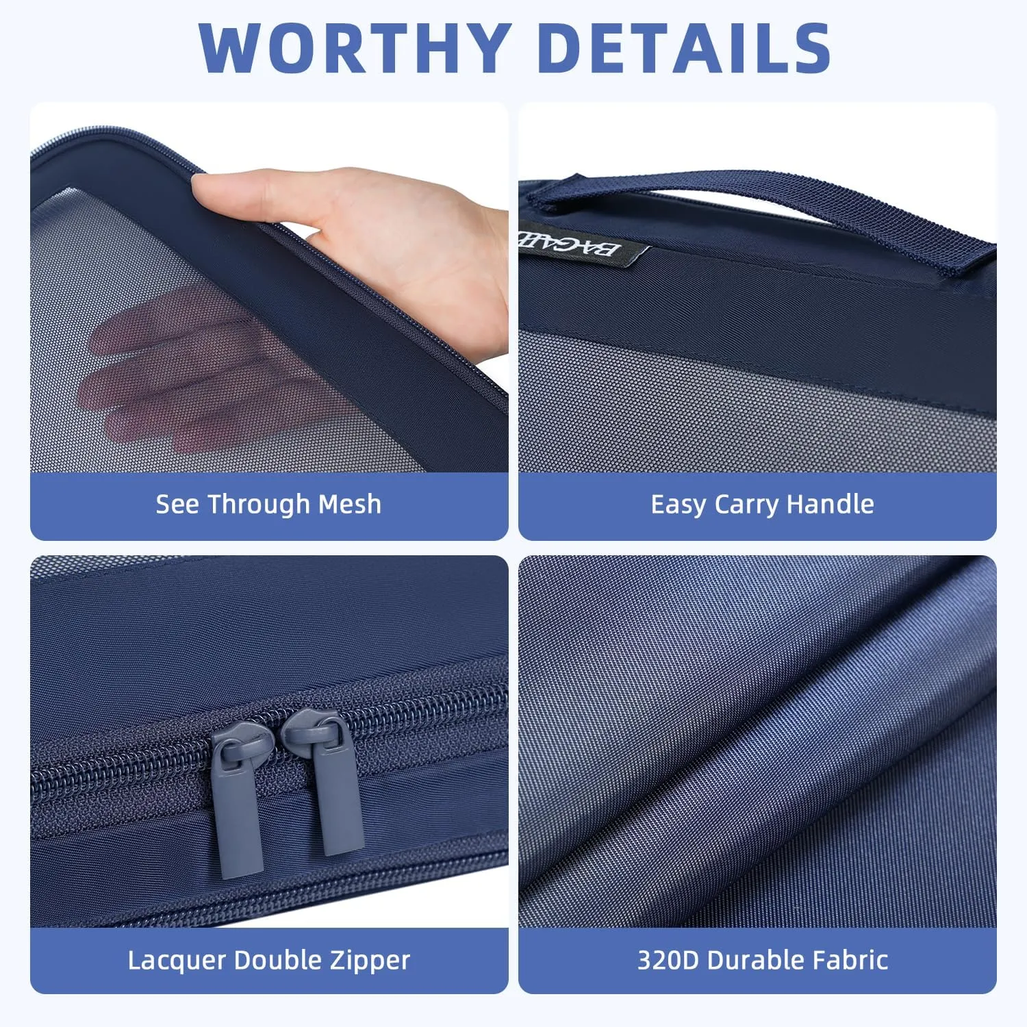 BAGAIL 4 Set/6 Set/8 Set Compression Packing Cubes Travel Accessories Expandable Packing Organizers(Navy SquareMesh 6 Set)