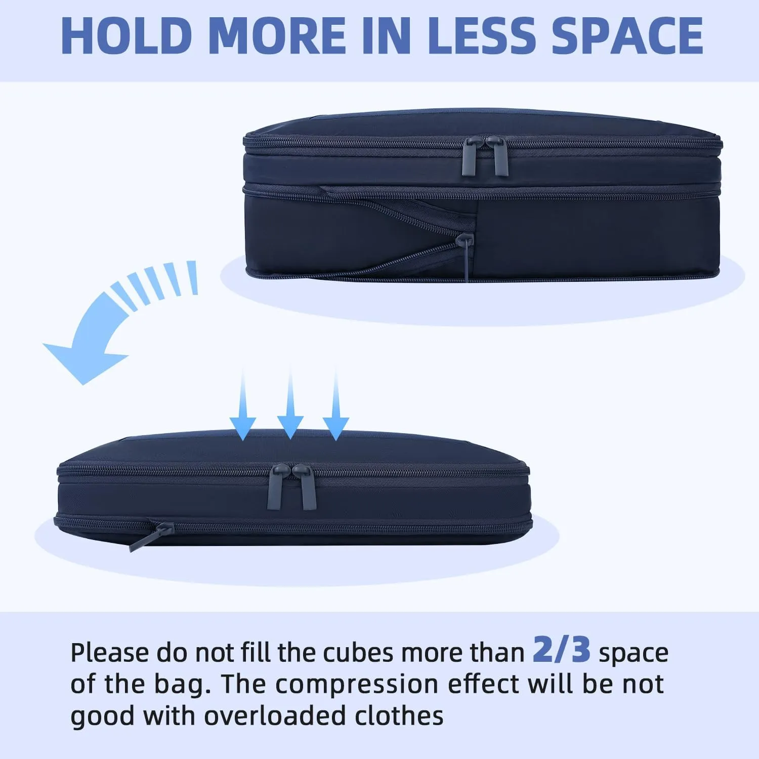 BAGAIL 4 Set/6 Set/8 Set Compression Packing Cubes Travel Accessories Expandable Packing Organizers(Navy SquareMesh 6 Set)