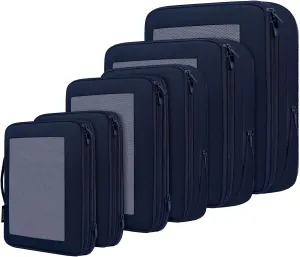BAGAIL 4 Set/6 Set/8 Set Compression Packing Cubes Travel Accessories Expandable Packing Organizers(Navy SquareMesh 6 Set)