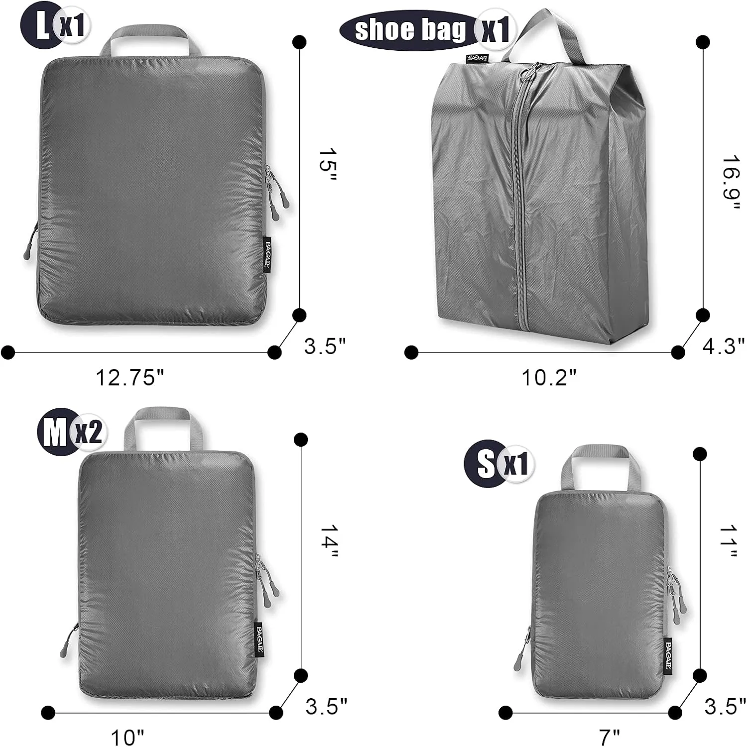 BAGAIL 5 Set/6 Set Ultralight Compression Packing Cubes Travel Accessories Expandable Packing Organizers