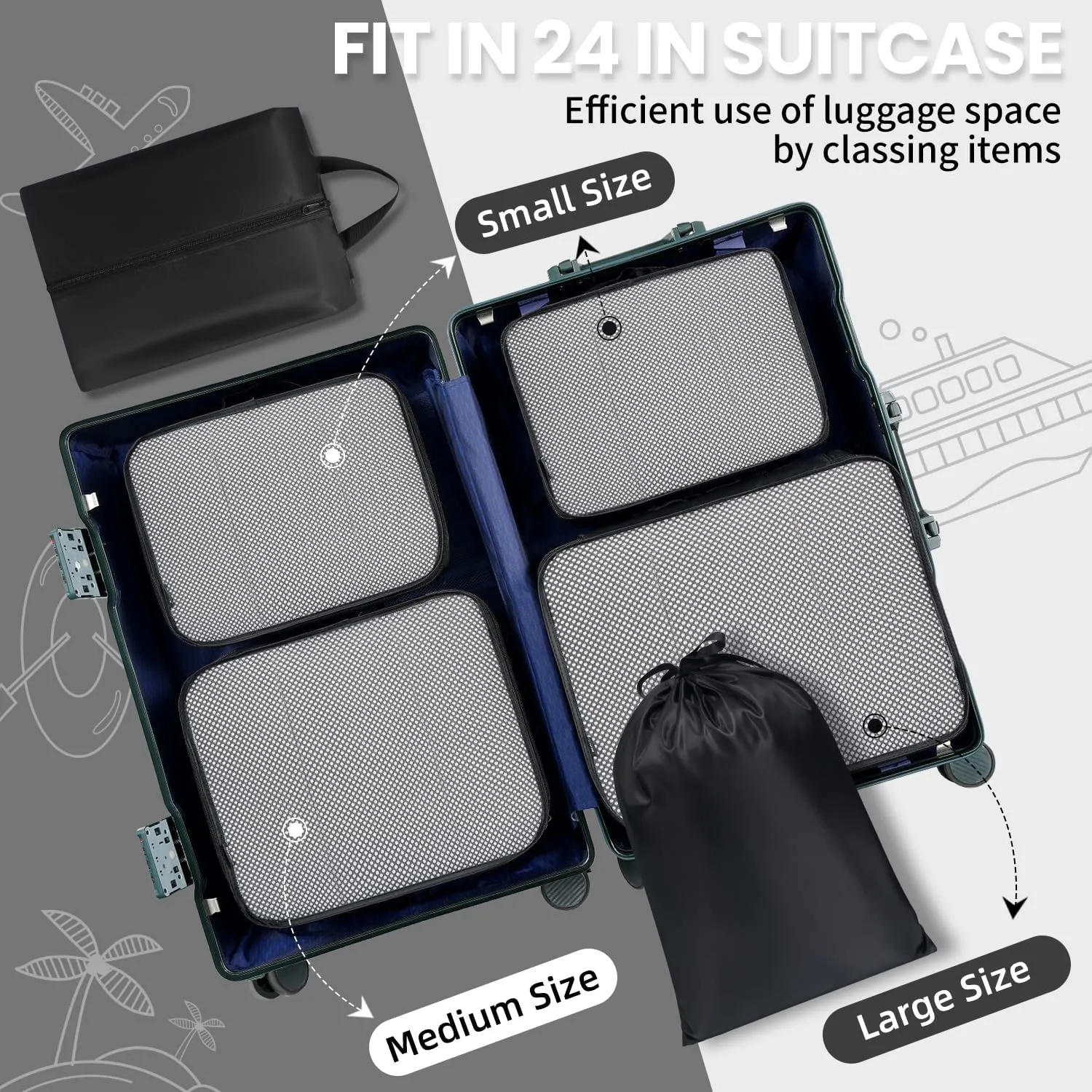 BAGAIL 6 Set Packing Cubes Luggage Packing Organizers for Travel Accessories (Black)
