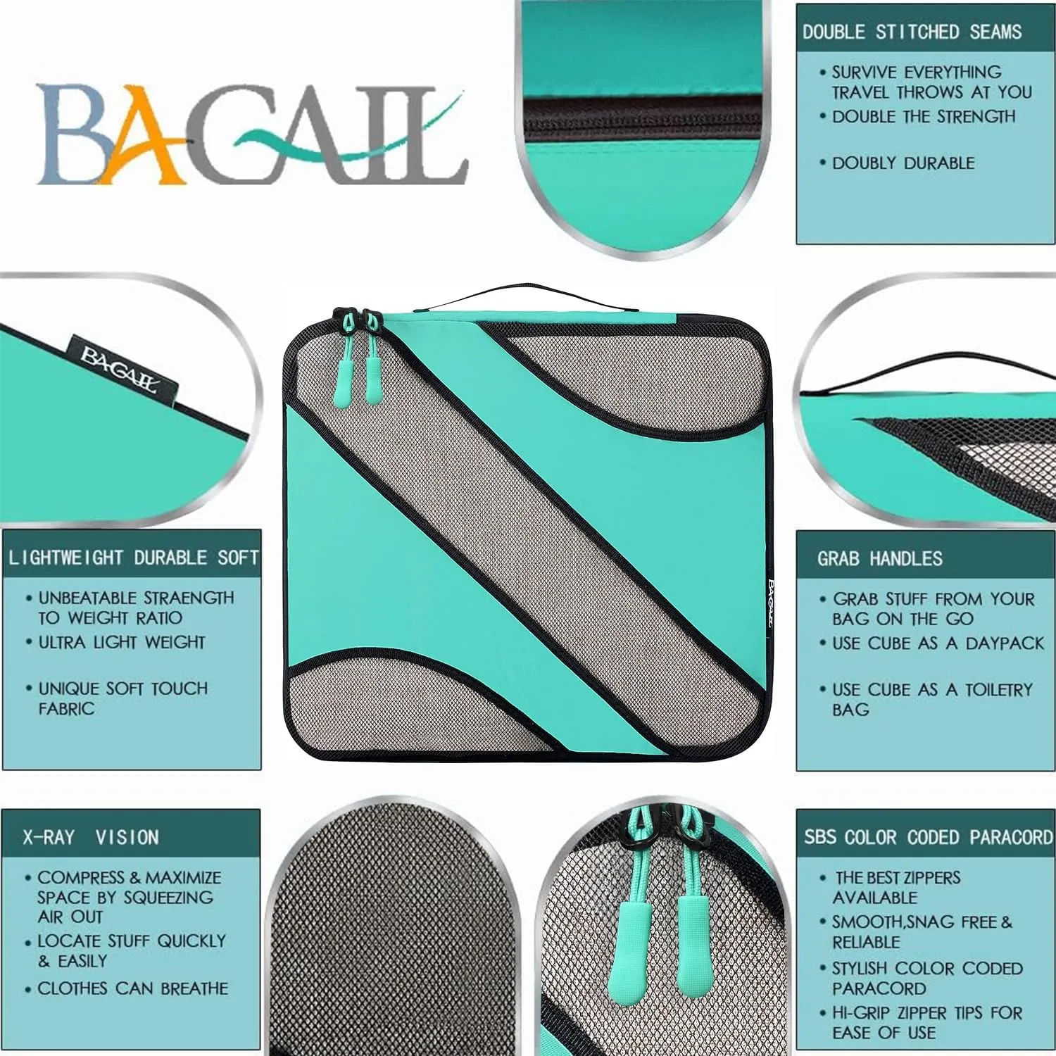 BAGAIL 6 Set Packing Cubes,Travel Luggage Packing Organizers