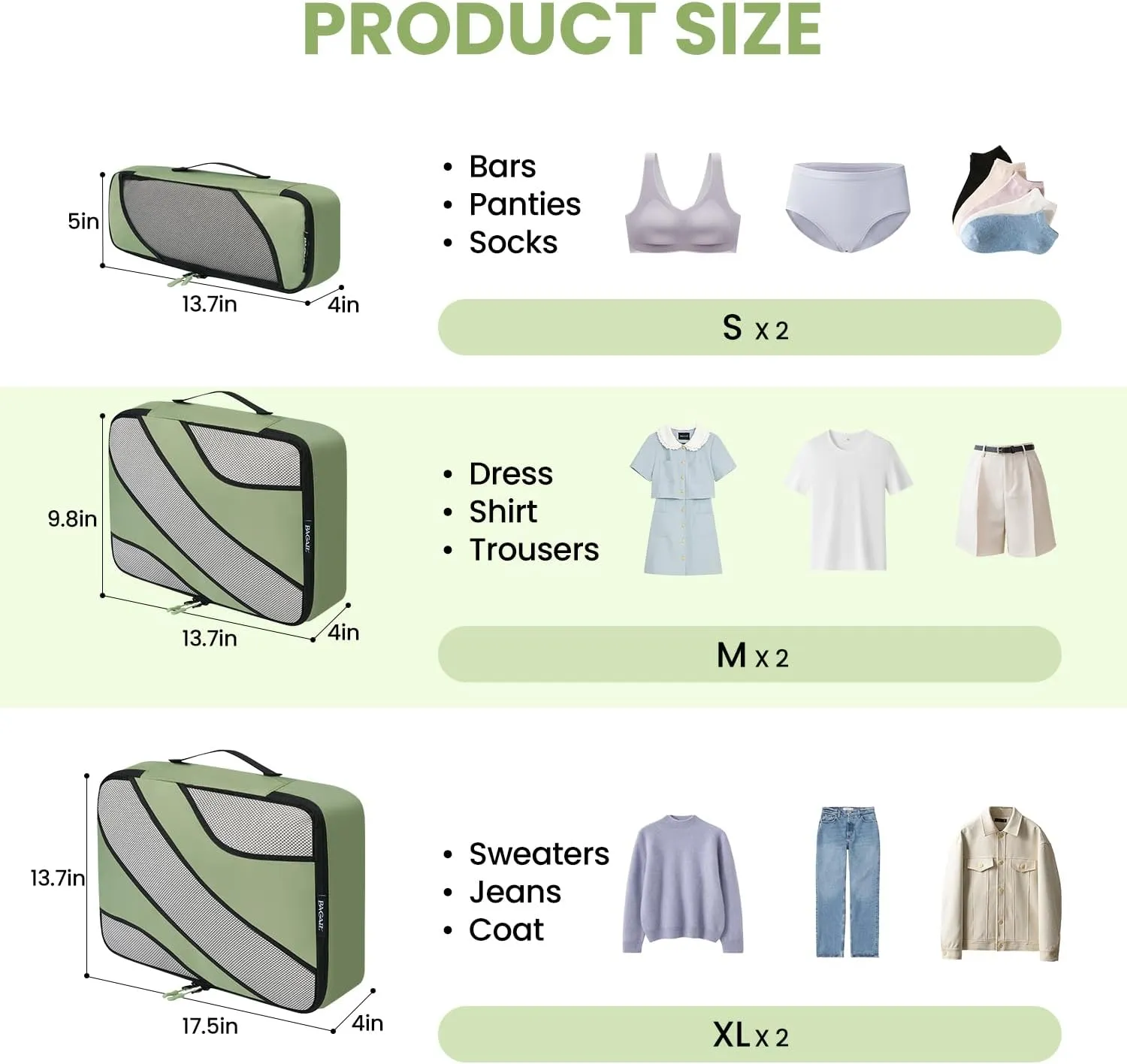 BAGAIL 6 Set Packing Cubes,Travel Luggage Packing Organizers
