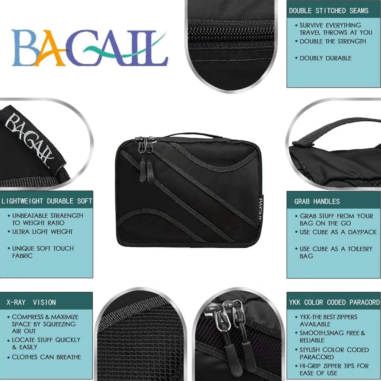 BAGAIL 6 Set Packing Cubes,Travel Luggage Packing Organizers