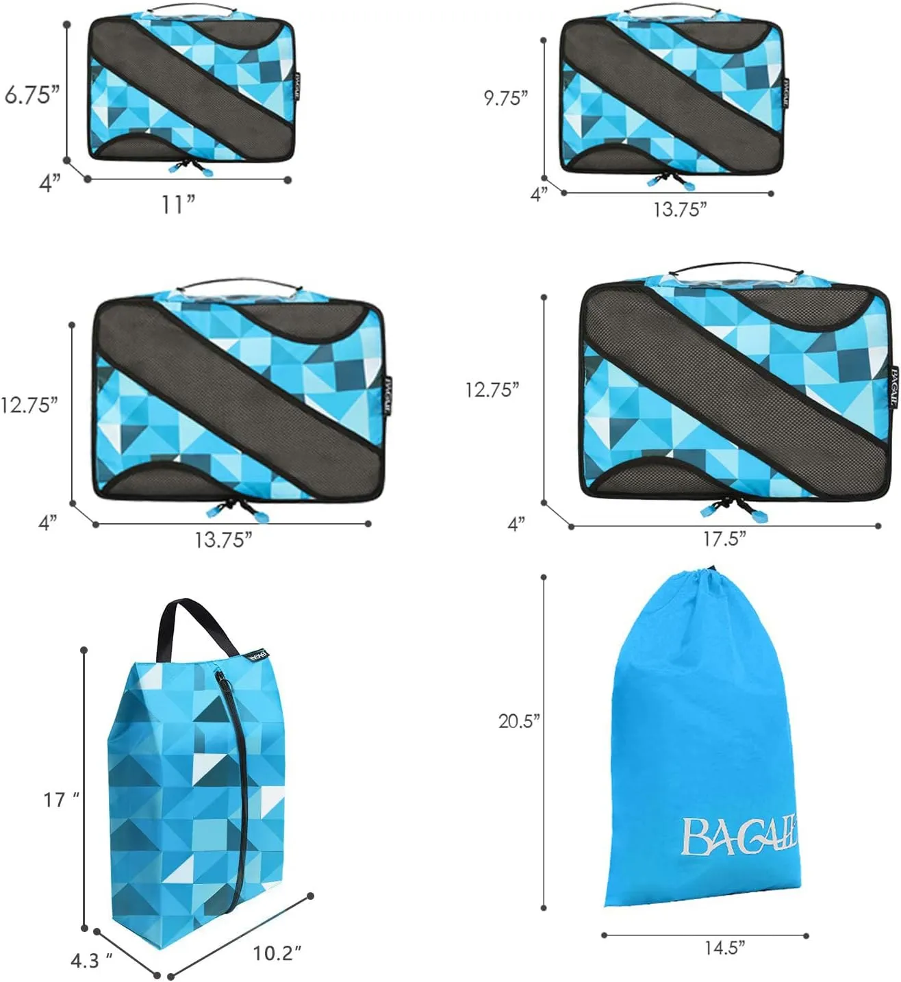 BAGAIL 6 Set Packing Cubes,Travel Luggage Packing Organizers