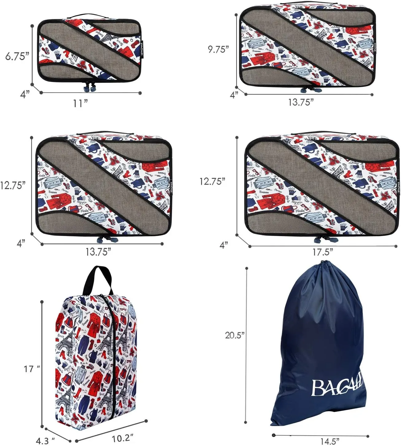 BAGAIL 6 Set Packing Cubes,Travel Luggage Packing Organizers