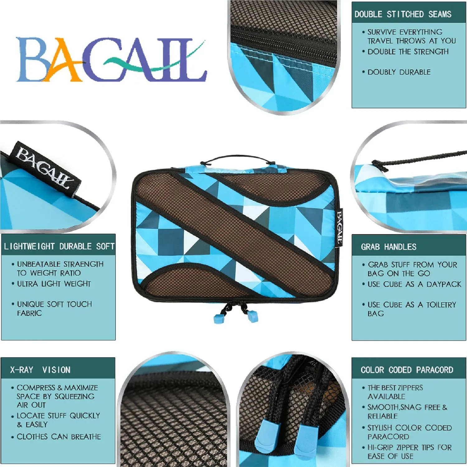 BAGAIL 6 Set Packing Cubes,Travel Luggage Packing Organizers