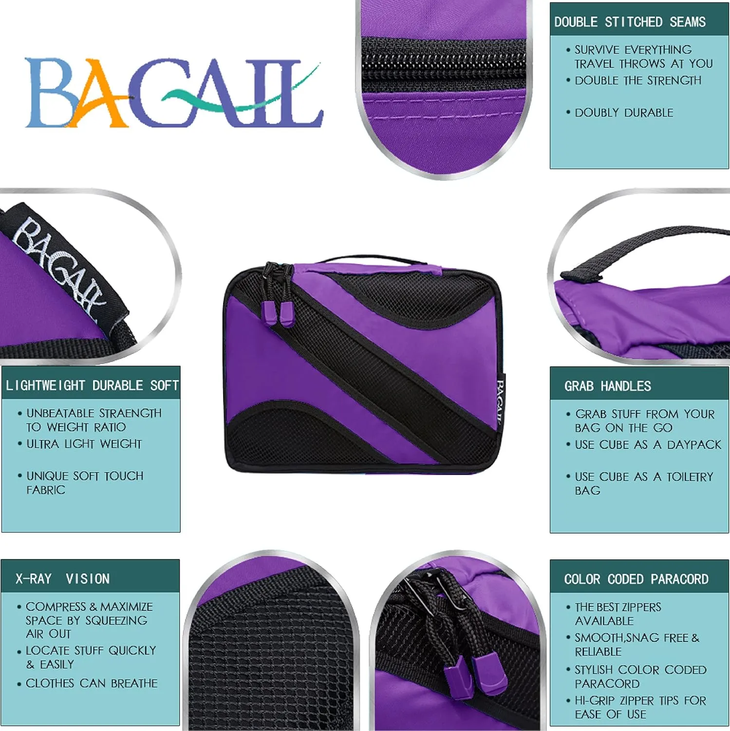 BAGAIL 6 Set Packing Cubes,Travel Luggage Packing Organizers