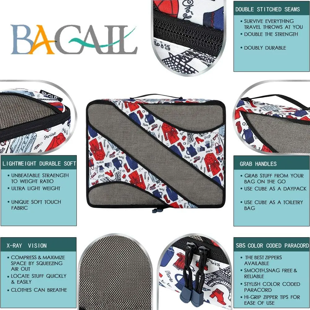 BAGAIL 6 Set Packing Cubes,Travel Luggage Packing Organizers