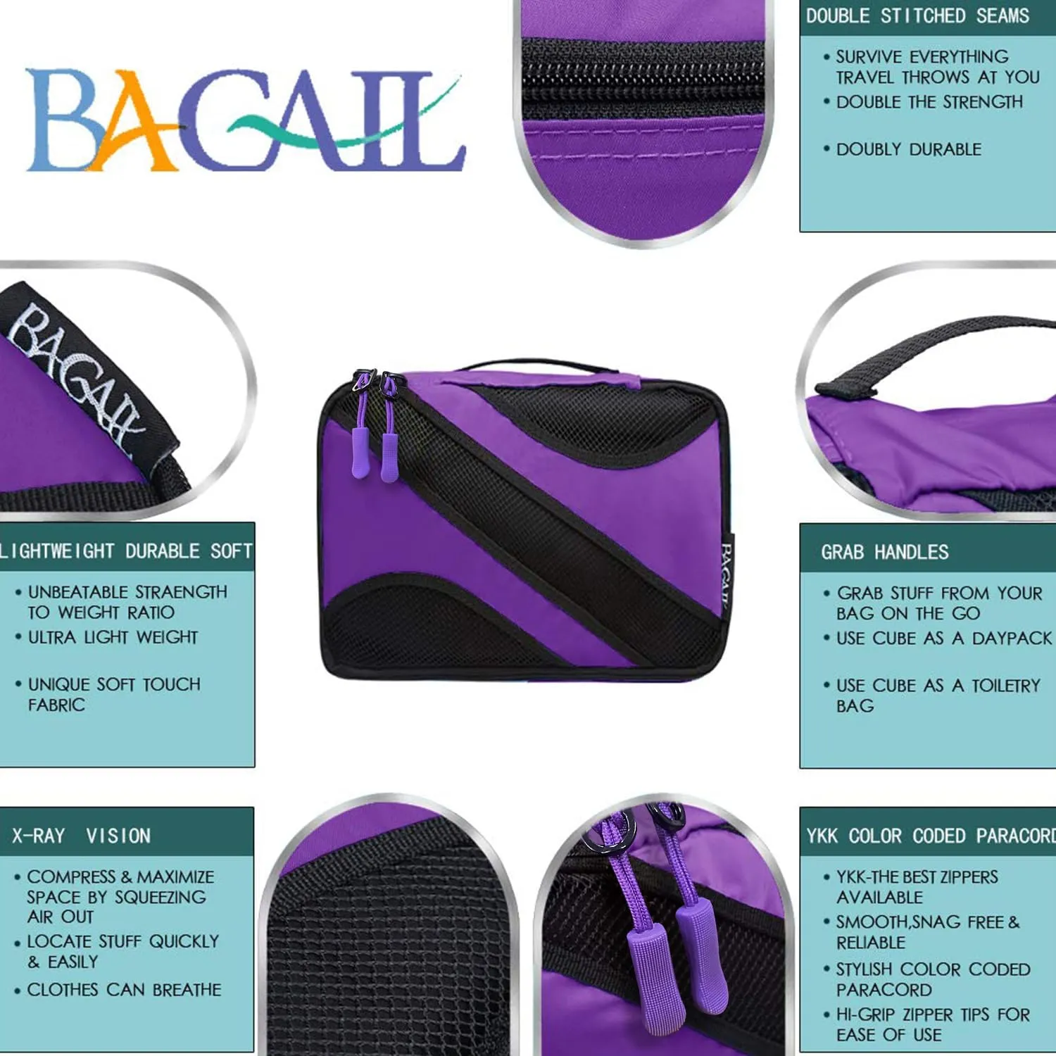 BAGAIL 6 Set Packing Cubes,Travel Luggage Packing Organizers