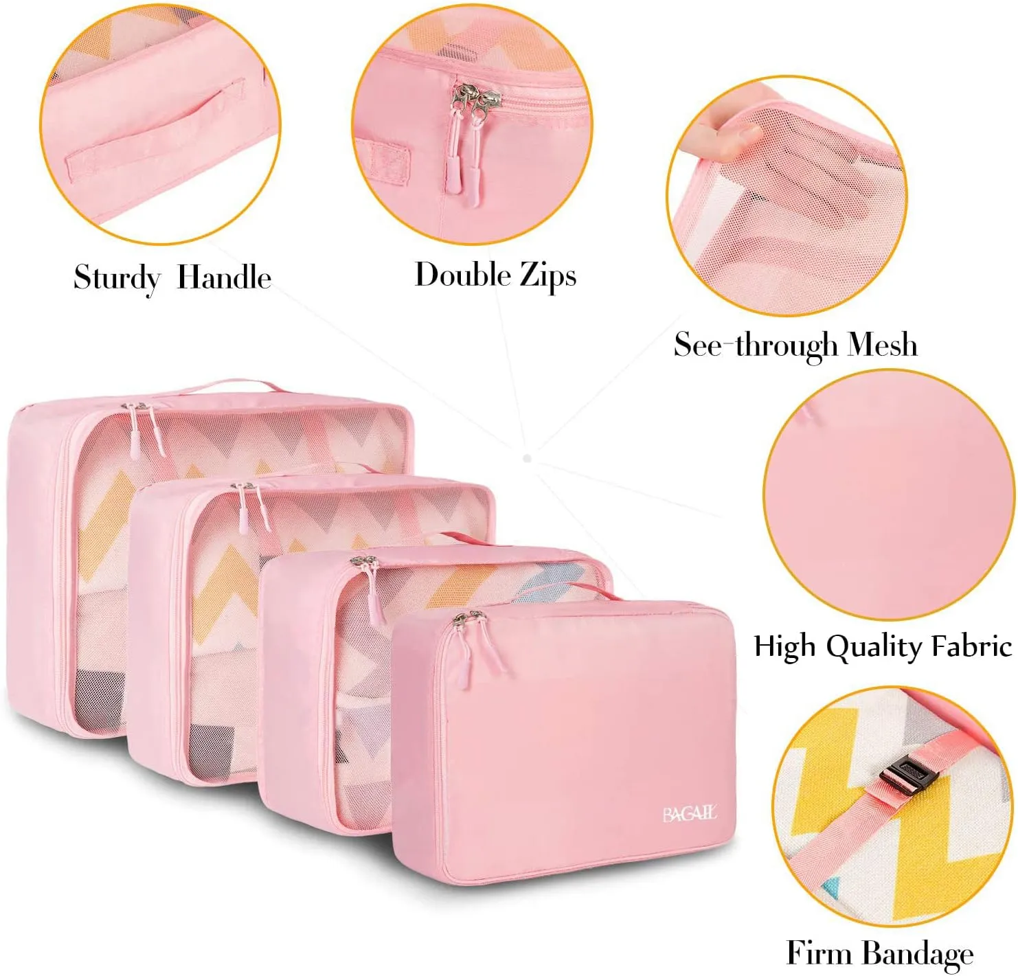 BAGAIL 8 Set Packing Cubes Luggage Packing Organizers for Travel Accessories (Blush Pink)