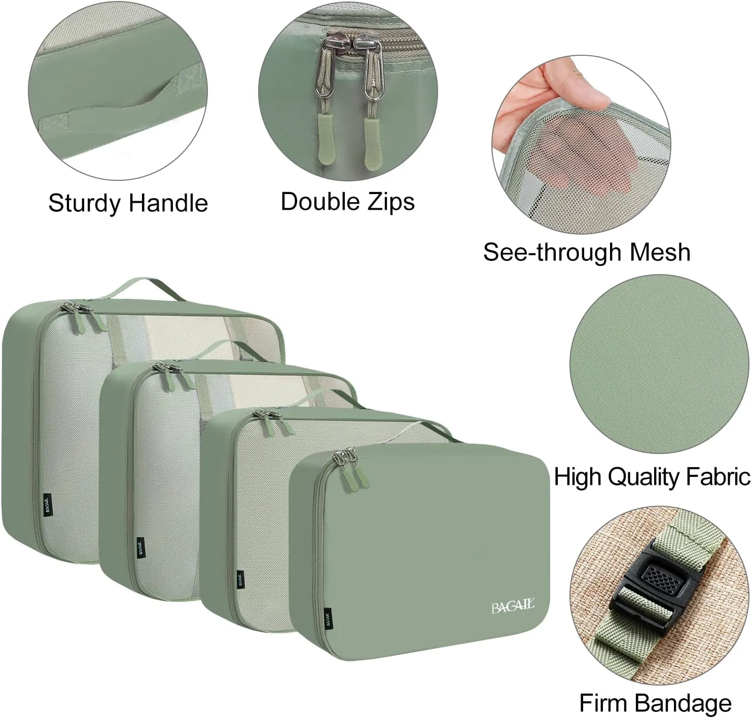 BAGAIL 8 Set Packing Cubes Luggage Packing Organizers for Travel Accessories-Matcha Green