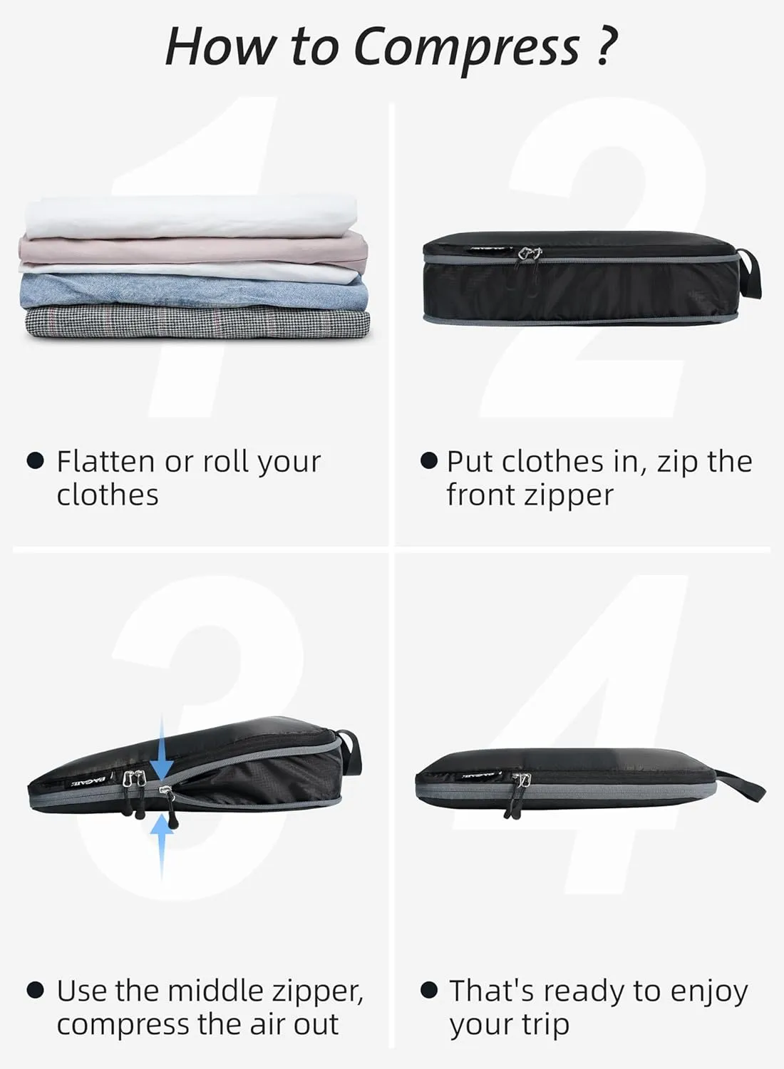 Bagail Ultralight Compression Cubes 7 Set - 3 Packing Cubes, 3 Organizers, and 1 Shoe Bag