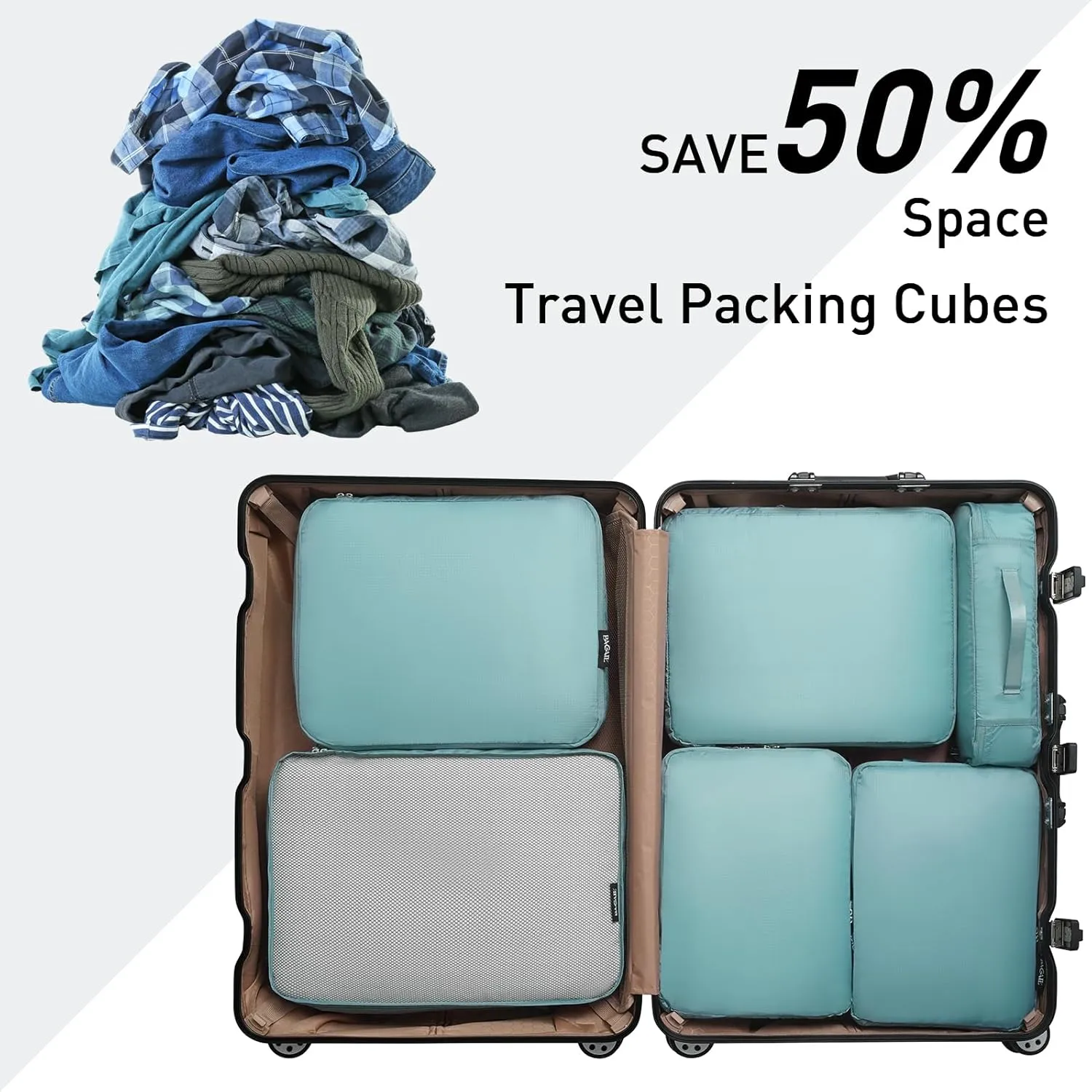 Bagail Ultralight Compression Cubes 7 Set - 3 Packing Cubes, 3 Organizers, and 1 Shoe Bag