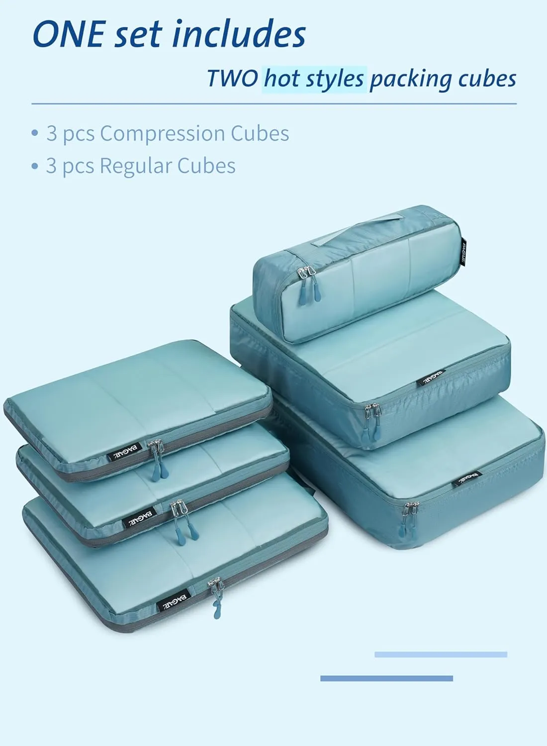 Bagail Ultralight Compression Cubes 7 Set - 3 Packing Cubes, 3 Organizers, and 1 Shoe Bag