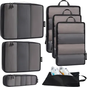 Bagail Ultralight Compression Cubes 7 Set - 3 Packing Cubes, 3 Organizers, and 1 Shoe Bag