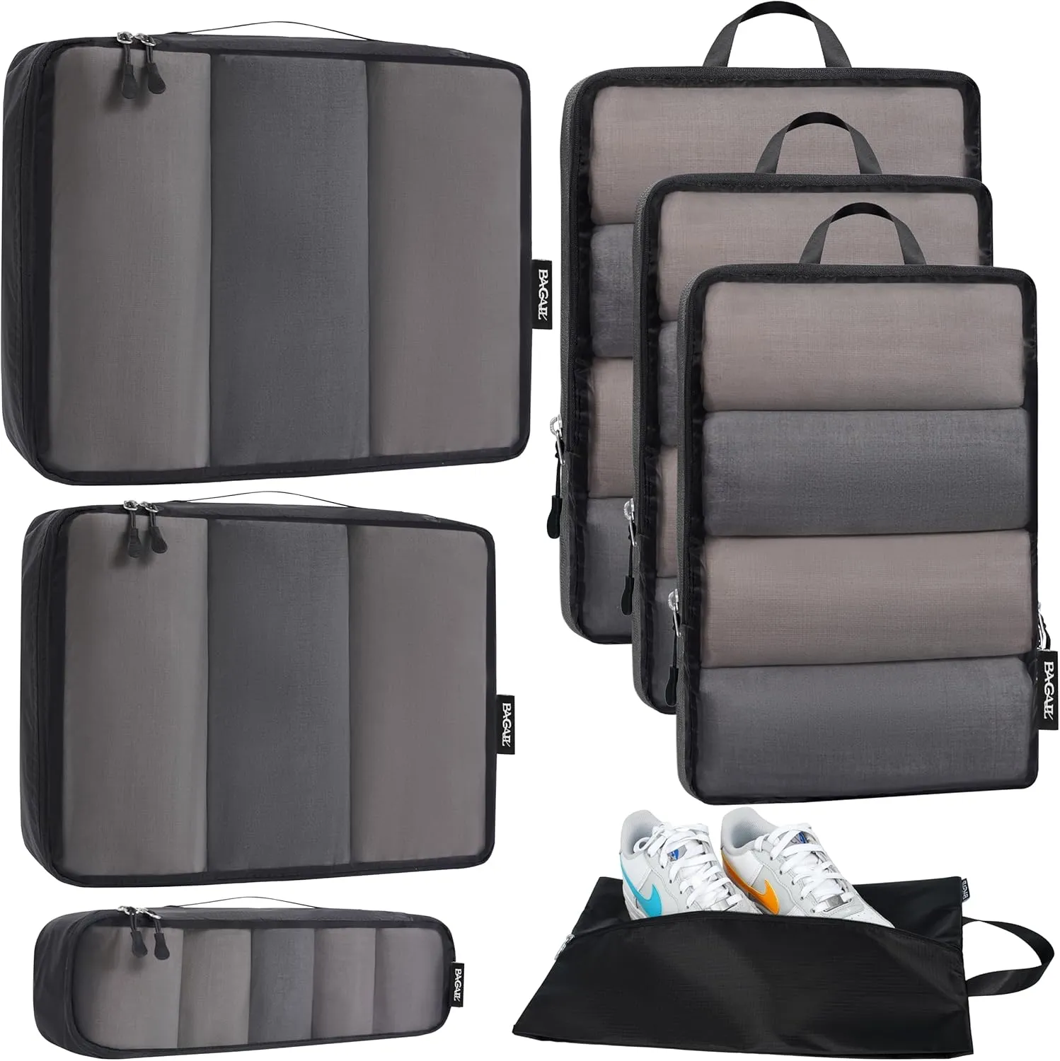 Bagail Ultralight Compression Cubes 7 Set - 3 Packing Cubes, 3 Organizers, and 1 Shoe Bag