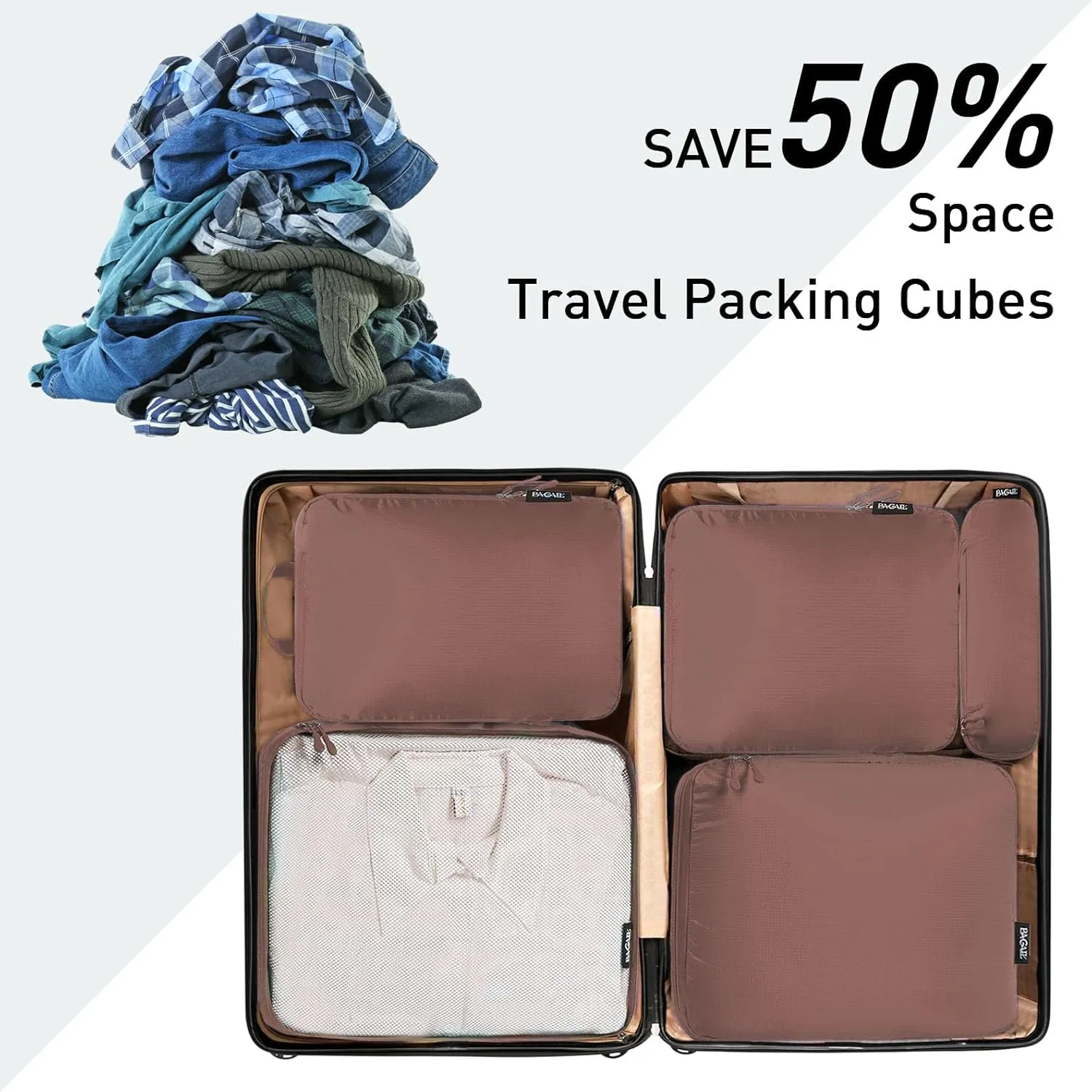 Bagail Ultralight Compression Cubes 7 Set - 3 Packing Cubes, 3 Organizers, and 1 Shoe Bag