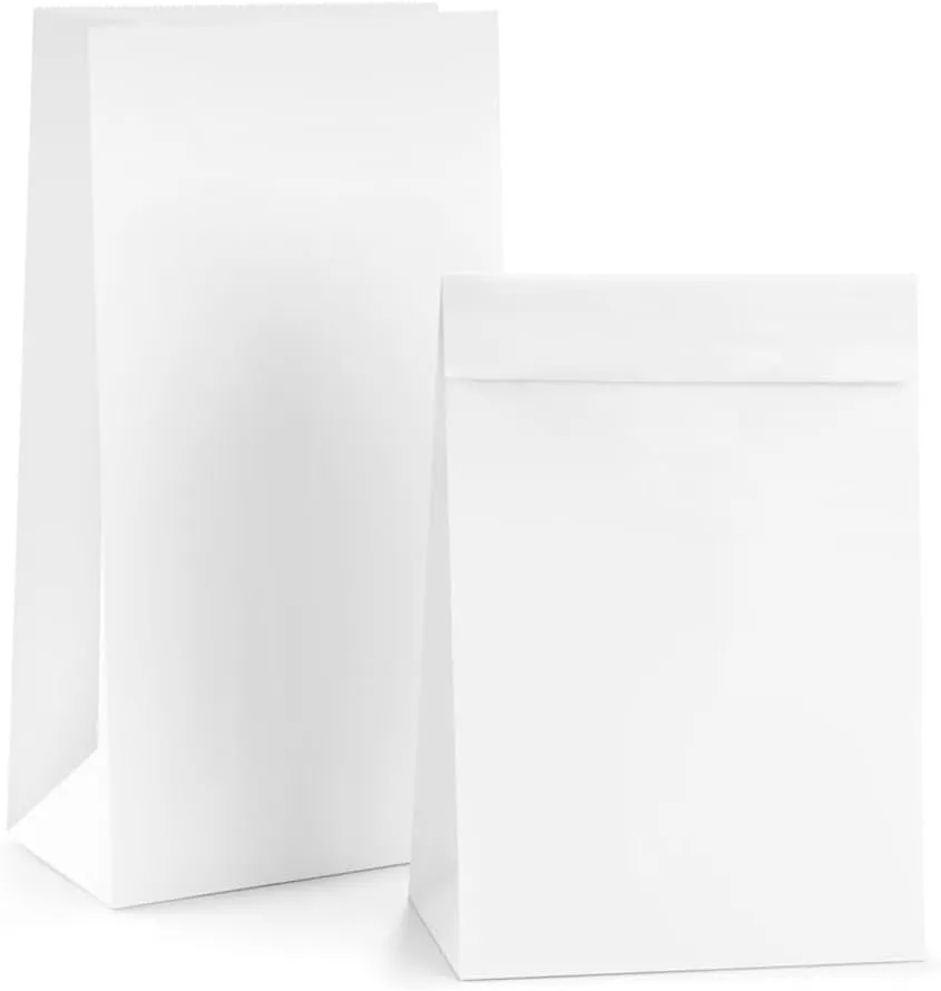 BagDream White Paper Lunch Bags 12LB 7x4.5x13.75 Inches 100Pcs Recycled Kraft Paper Bags Bulk, Disposable, Large for Snack, Lunch, Sandwich, Burger, Baked Food, Craft, Packing
