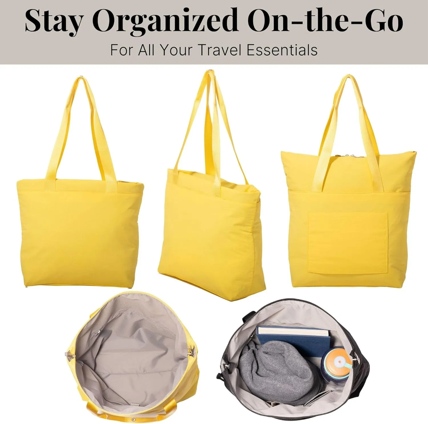 Baggallini Swift Tote Bag for Women - Lightweight 12x16 Nylon Zipped Travel Carry On Bag w/Luggage Sleeve