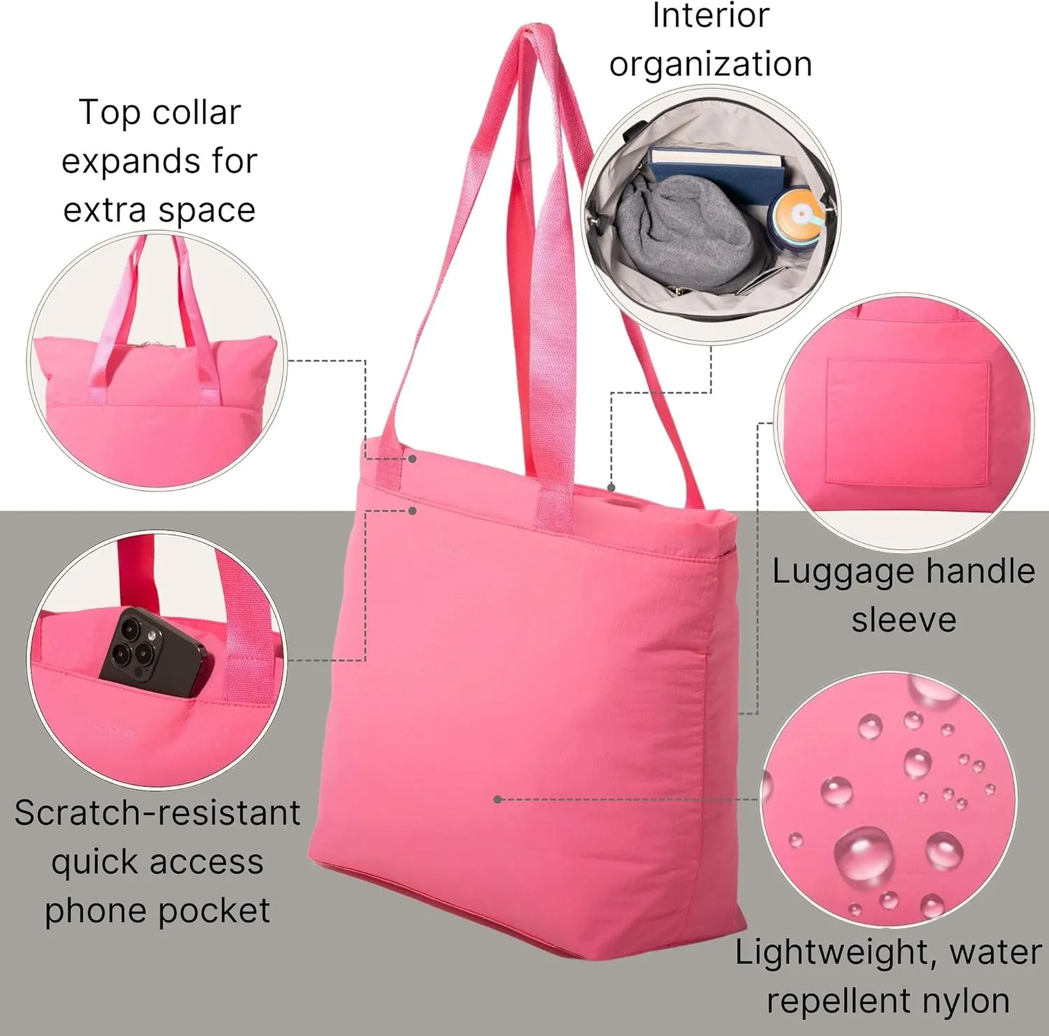 Baggallini Swift Tote Bag for Women - Lightweight 12x16 Nylon Zipped Travel Carry On Bag w/Luggage Sleeve
