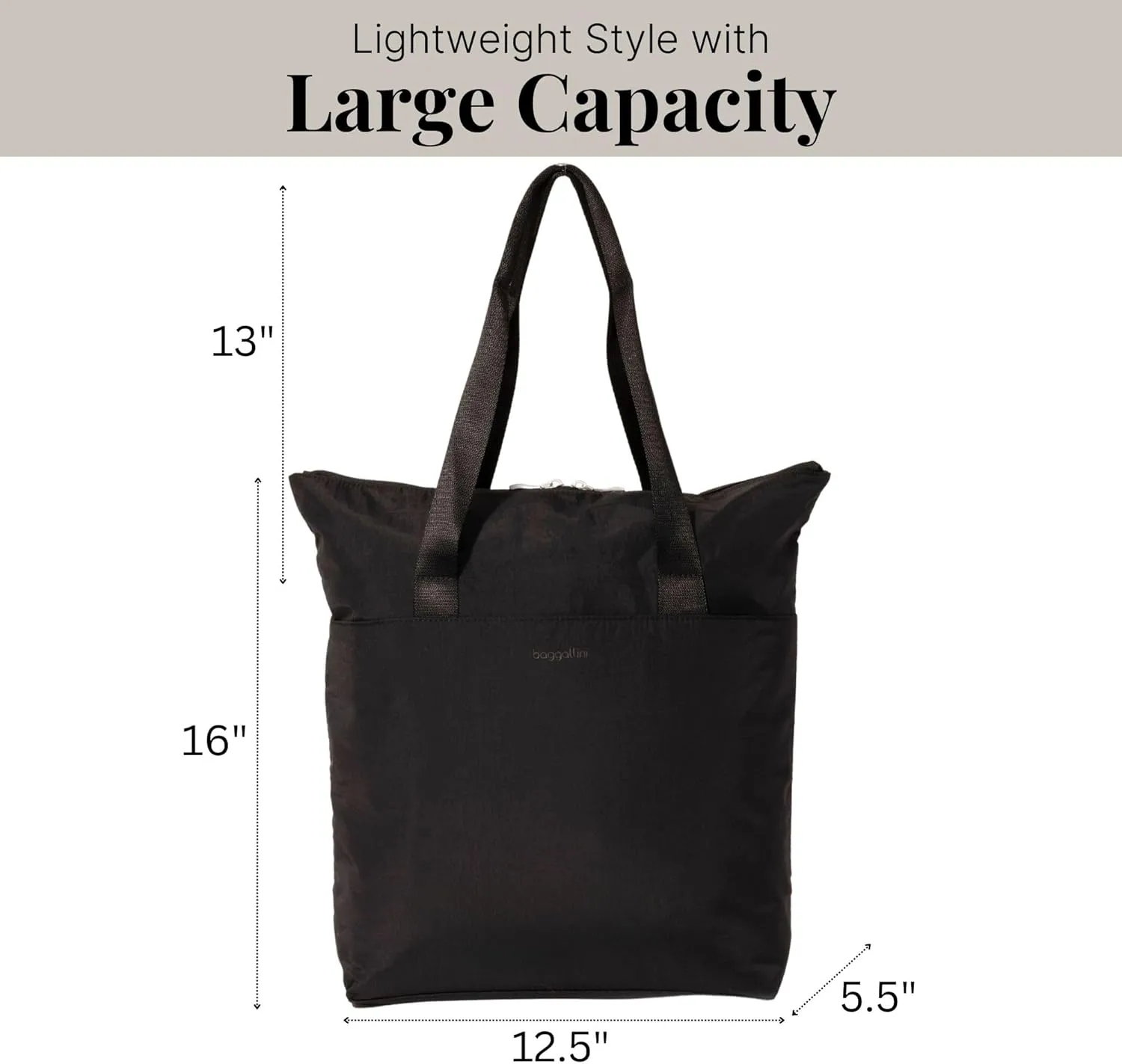 Baggallini Swift Tote Bag for Women - Lightweight 12x16 Nylon Zipped Travel Carry On Bag w/Luggage Sleeve