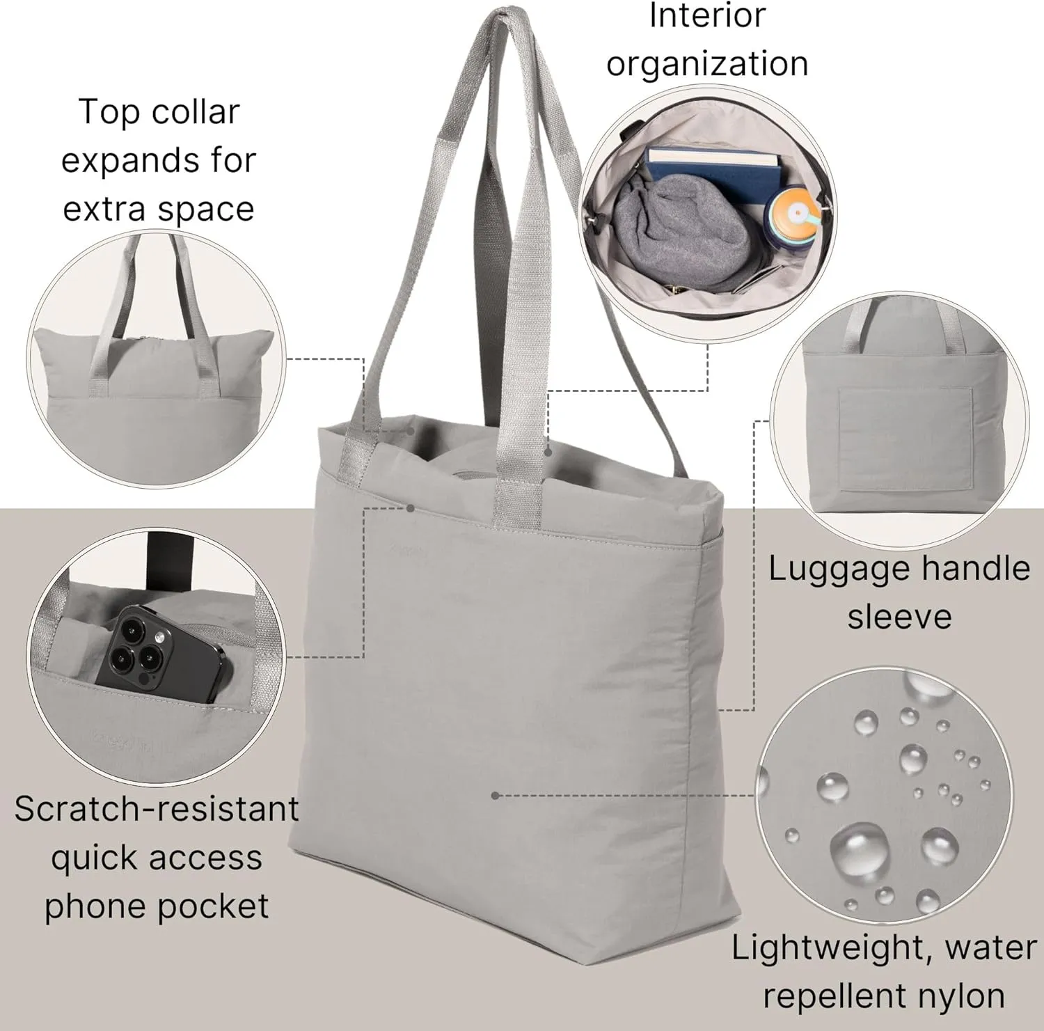 Baggallini Swift Tote Bag for Women - Lightweight 12x16 Nylon Zipped Travel Carry On Bag w/Luggage Sleeve