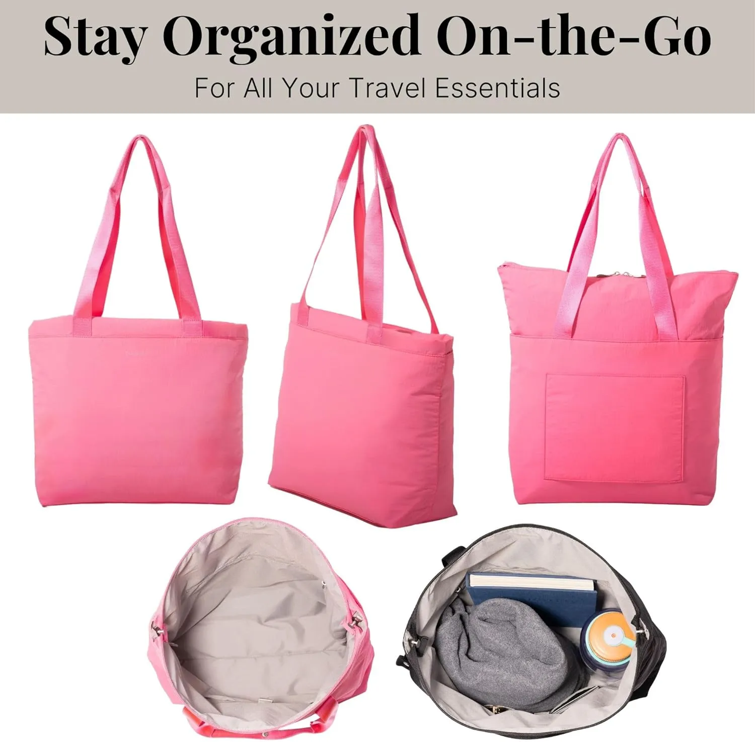 Baggallini Swift Tote Bag for Women - Lightweight 12x16 Nylon Zipped Travel Carry On Bag w/Luggage Sleeve