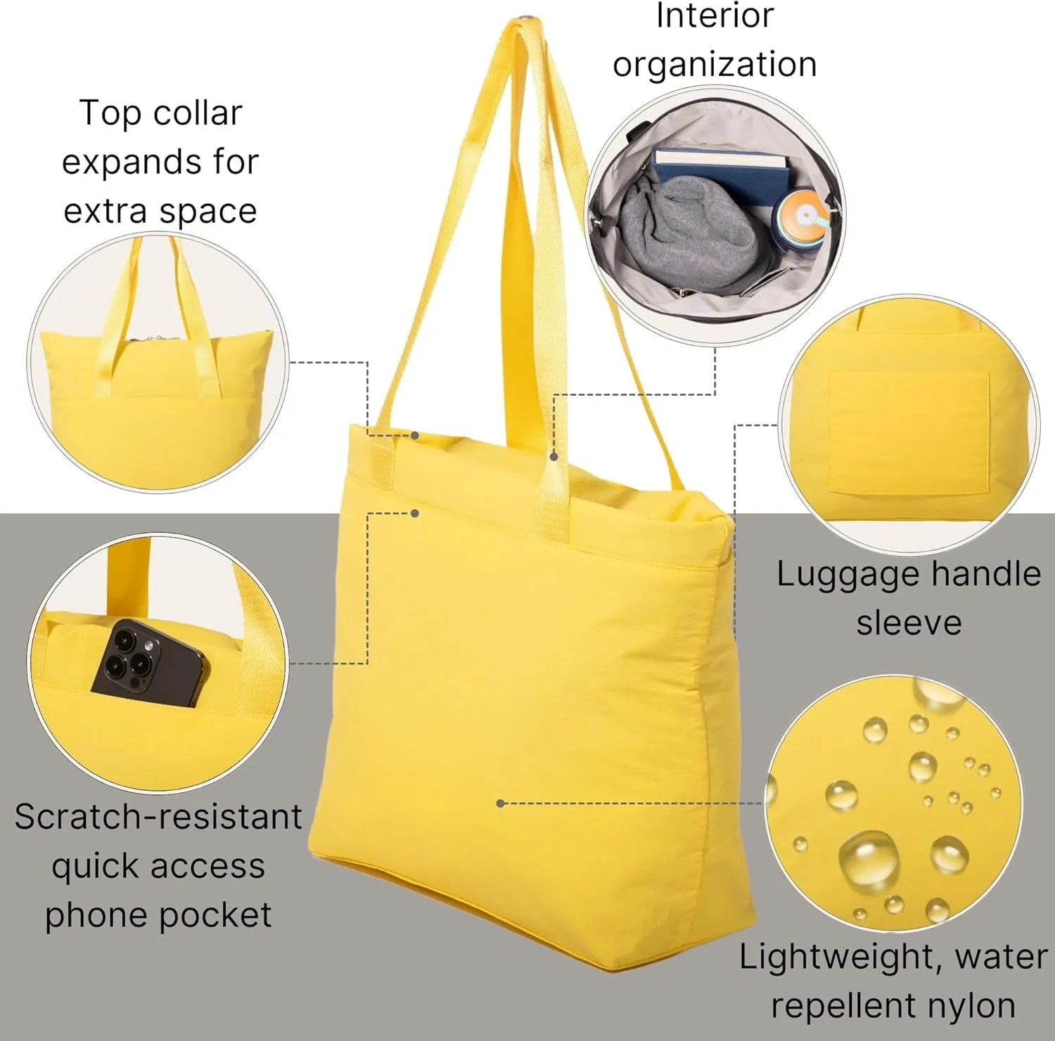 Baggallini Swift Tote Bag for Women - Lightweight 12x16 Nylon Zipped Travel Carry On Bag w/Luggage Sleeve