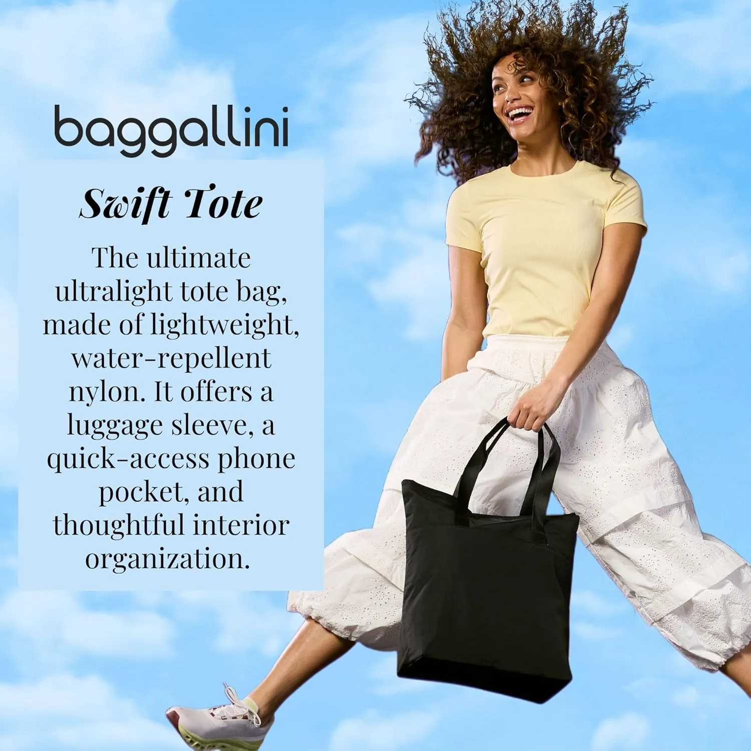 Baggallini Swift Tote Bag for Women - Lightweight 12x16 Nylon Zipped Travel Carry On Bag w/Luggage Sleeve
