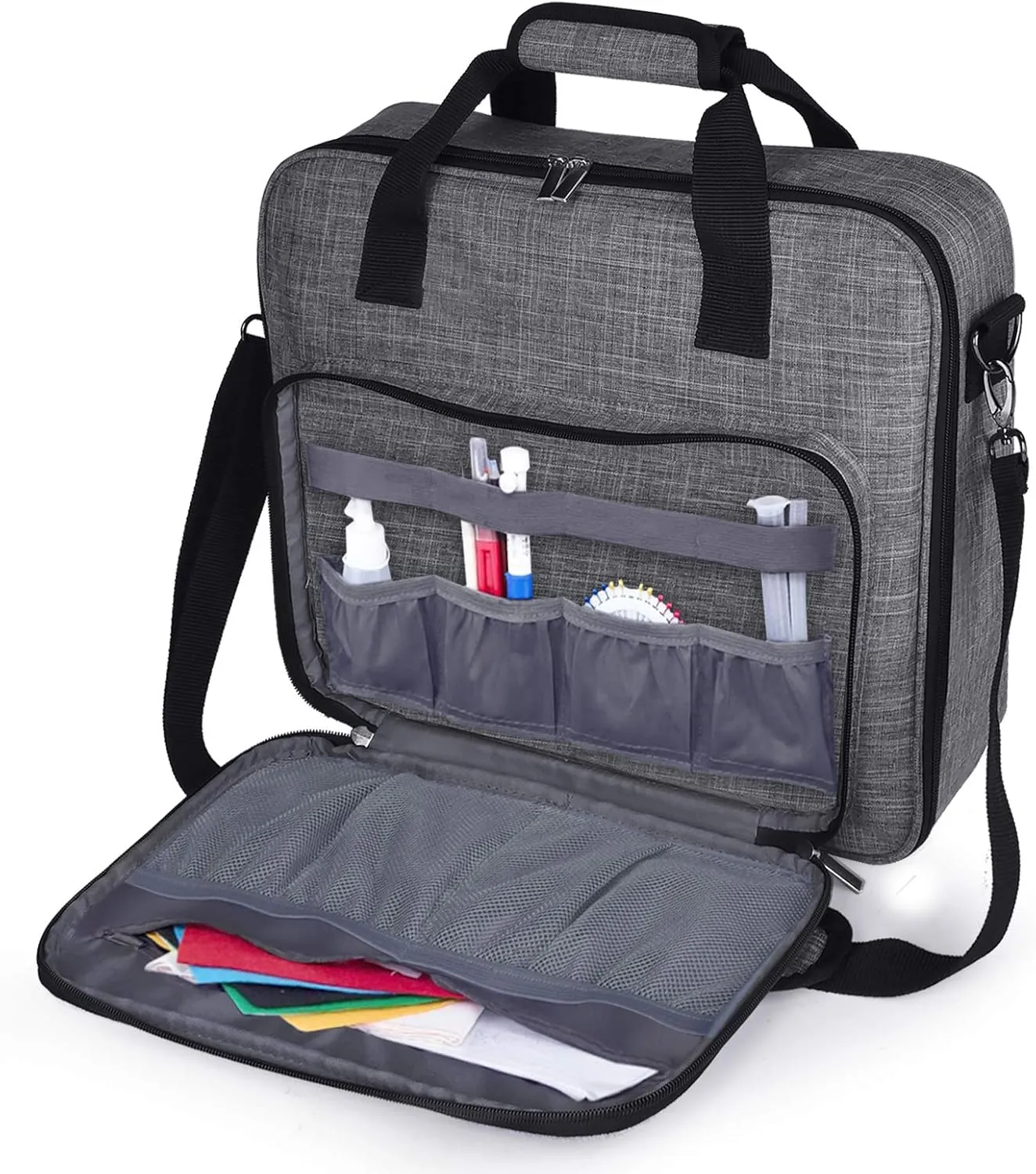 BAGLHER Cross Stitch & Embroidery Organizer Bag - Large Portable Project Storage with 3 Compartments, Travel Friendly Carrying Case for 11.2" Hoops, Threads, Supplies (Gray)