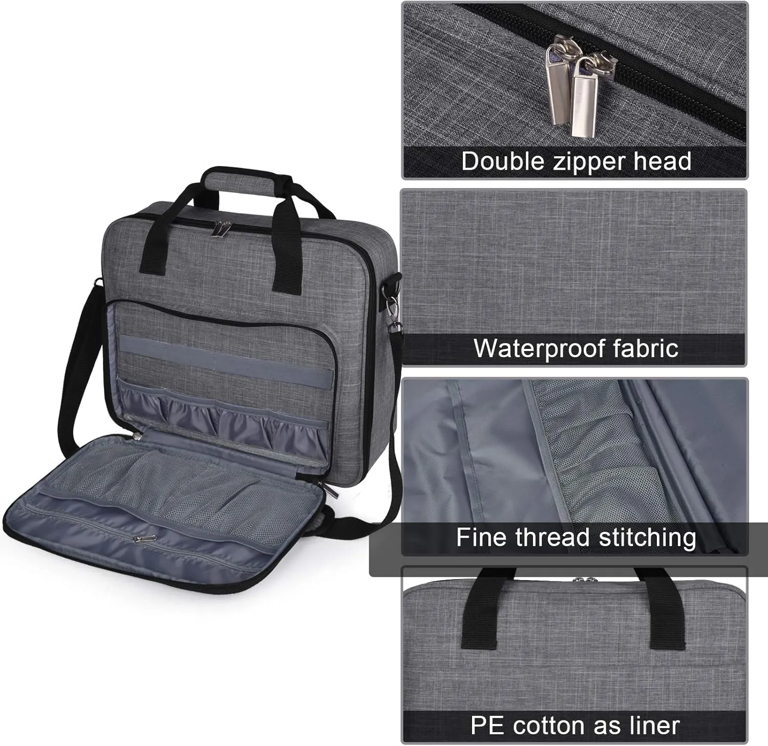 BAGLHER Cross Stitch & Embroidery Organizer Bag - Large Portable Project Storage with 3 Compartments, Travel Friendly Carrying Case for 11.2" Hoops, Threads, Supplies (Gray)
