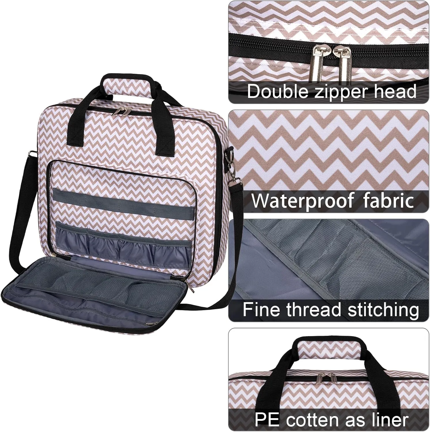 BAGLHER Cross Stitch & Embroidery Organizer Bag - Large Portable Project Storage with 3 Compartments, Travel Friendly Carrying Case for 11.2" Hoops, Threads, Supplies (Stripe)
