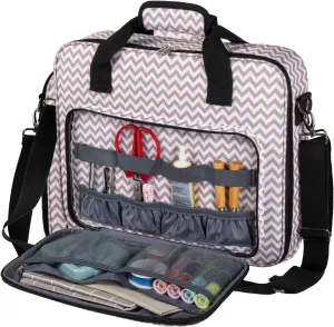 BAGLHER Cross Stitch & Embroidery Organizer Bag - Large Portable Project Storage with 3 Compartments, Travel Friendly Carrying Case for 11.2" Hoops, Threads, Supplies (Stripe)