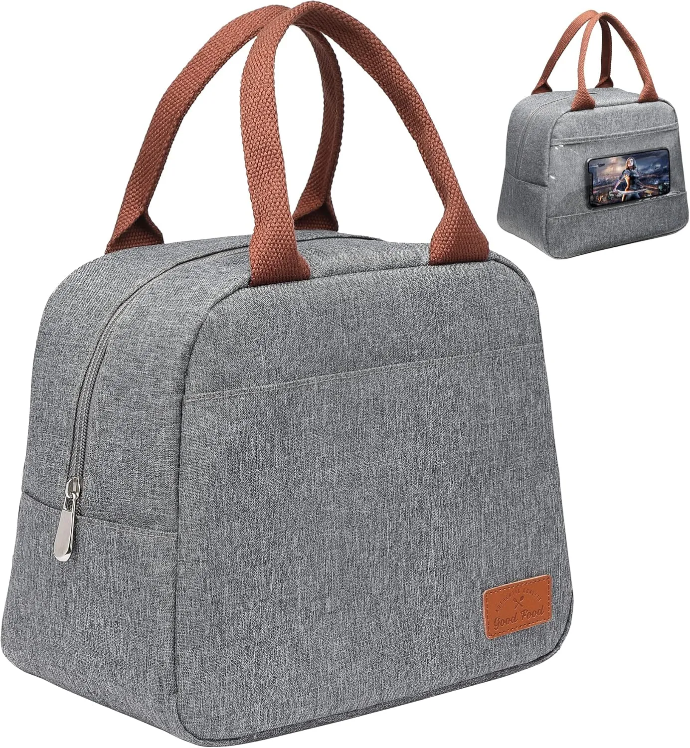 Bagseri Insulated Lunch Bag Women - Lunch Bag for Women Men Reusable Lunch Box Leakproof Thermal Cooler Sack Food Handbags Case High Capacity for Work and Picnic(Light Grey)