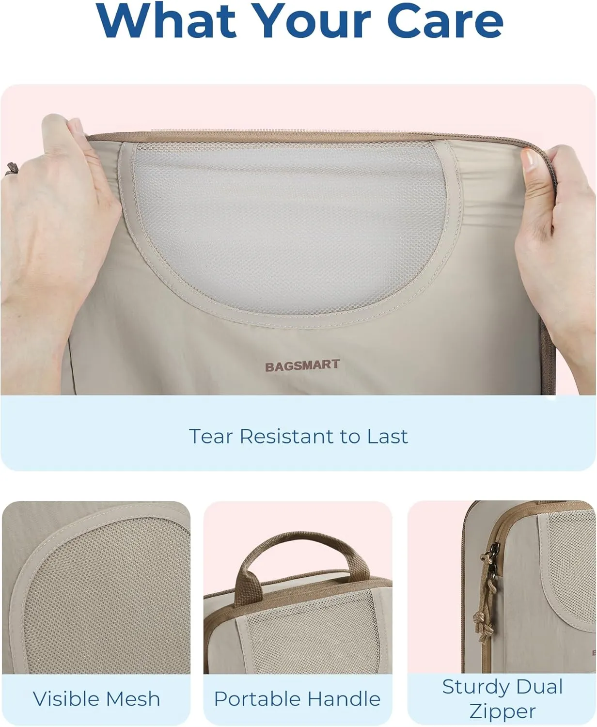 BAGSMART 6 Set Packing Cubes for Suitcases, Lightweight Suitcase Organizers & Compression Travel Cubes