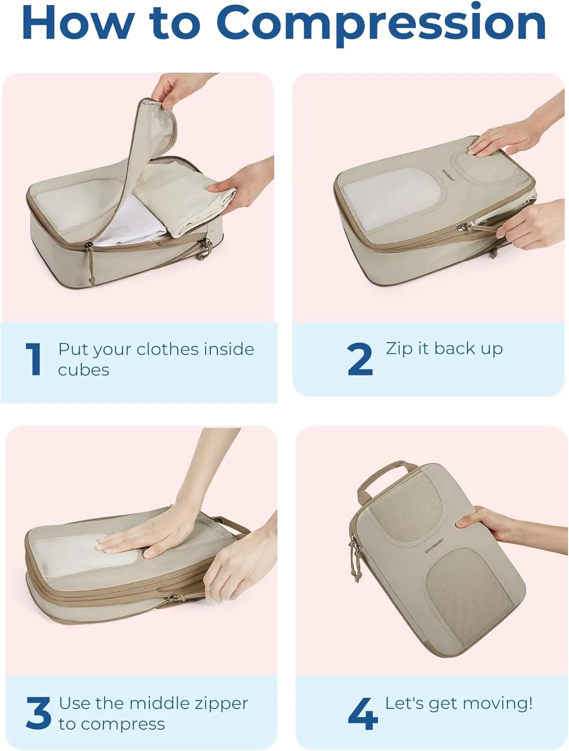 BAGSMART 6 Set Packing Cubes for Suitcases, Lightweight Suitcase Organizers & Compression Travel Cubes