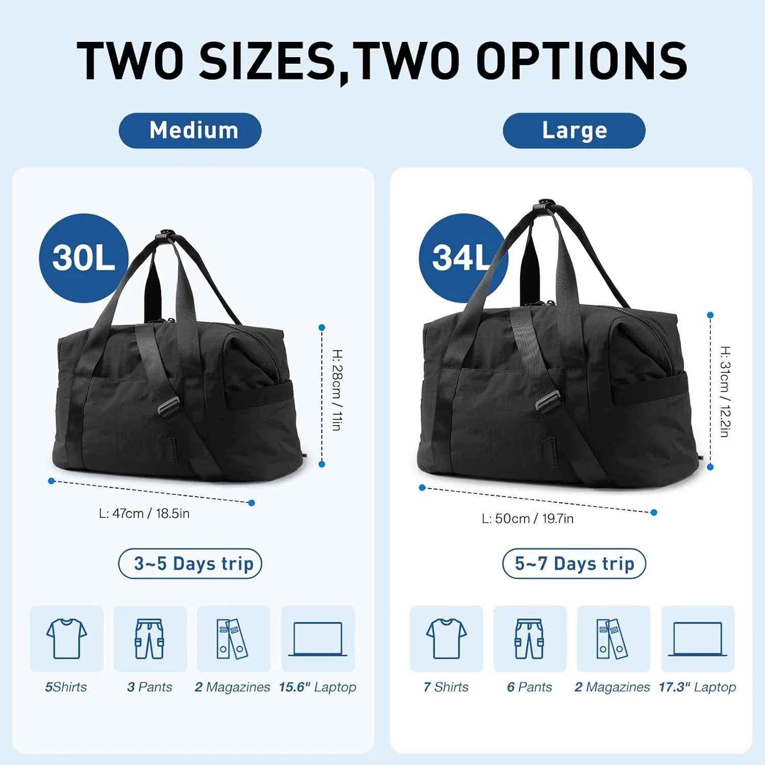 BAGSMART BAGSMART Gym Bag for Women, Carry on Weekender Overnight Travel Duffel Bags with Trolley Sleeve, Personal Item Travel Bag Tote Workout Dance Bag(Black-Large)
