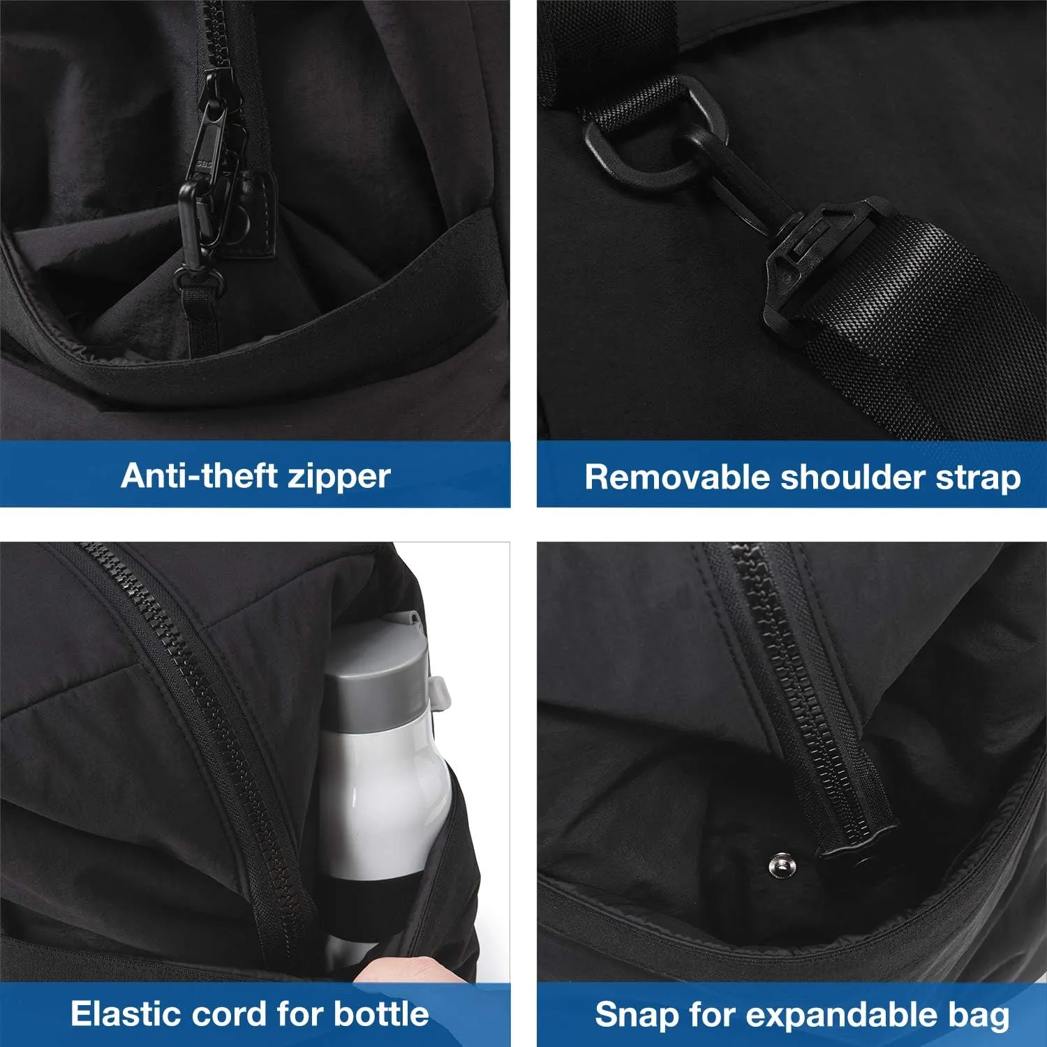 BAGSMART BAGSMART Gym Bag for Women, Carry on Weekender Overnight Travel Duffel Bags with Trolley Sleeve, Personal Item Travel Bag Tote Workout Dance Bag(Black-Large)