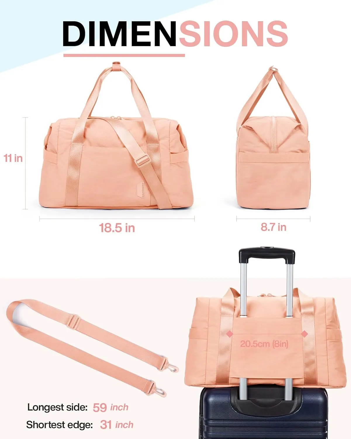 BAGSMART BAGSMART Gym Bag for Women, Carry on Weekender Overnight Travel Duffel Bags with Trolley Sleeve, Personal Item Travel Bag Tote Workout Dance Bag(Orange,Medium)