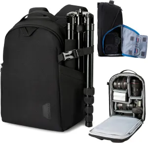 BAGSMART Camera Bag Backpack, DSLR SLR Camera Case Fits 13.3 Inch Laptop, Waterproof Photography Backpacks with Rain Cover Tripod Holder for Women Men, Black