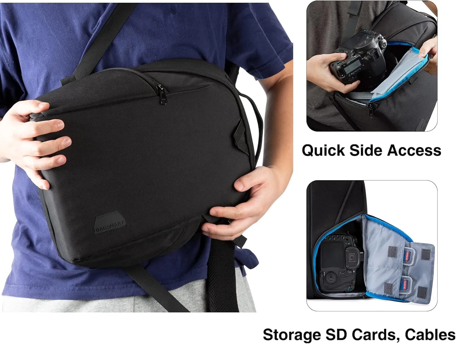 BAGSMART Camera Bag Backpack, DSLR SLR Camera Case Fits 13.3 Inch Laptop, Waterproof Photography Backpacks with Rain Cover Tripod Holder for Women Men, Black