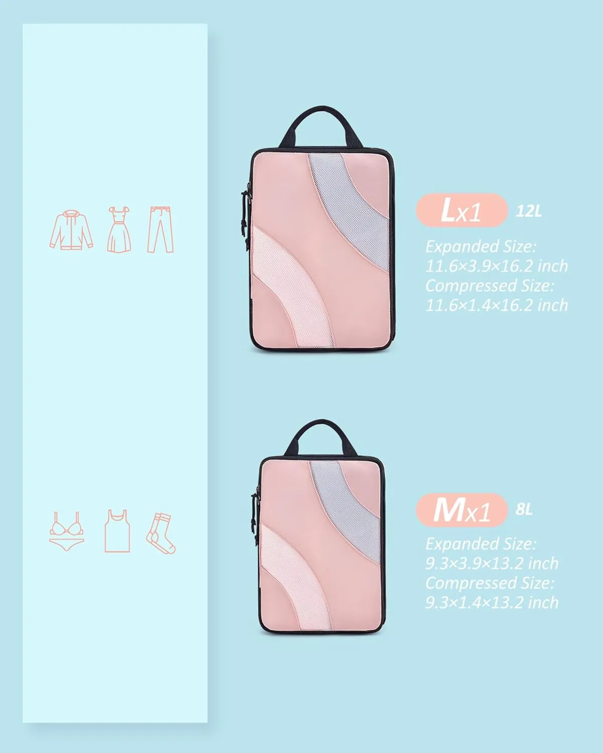 BAGSMART Compression Packing Cubes, 6 Set/4 Set/2 Set Travel Packing Cubes for Carry on Suitcases, Compression Suitcase Organizers Bag Set & Travel Cubes for Luggage, Lightweight Packing Organizers
