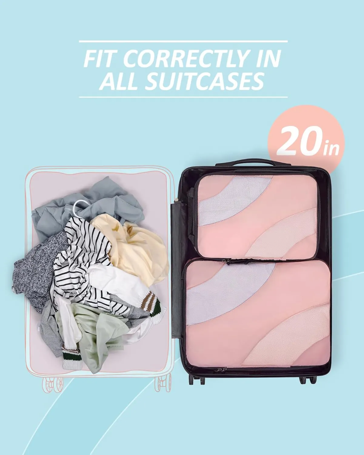 BAGSMART Compression Packing Cubes, 6 Set/4 Set/2 Set Travel Packing Cubes for Carry on Suitcases, Compression Suitcase Organizers Bag Set & Travel Cubes for Luggage, Lightweight Packing Organizers
