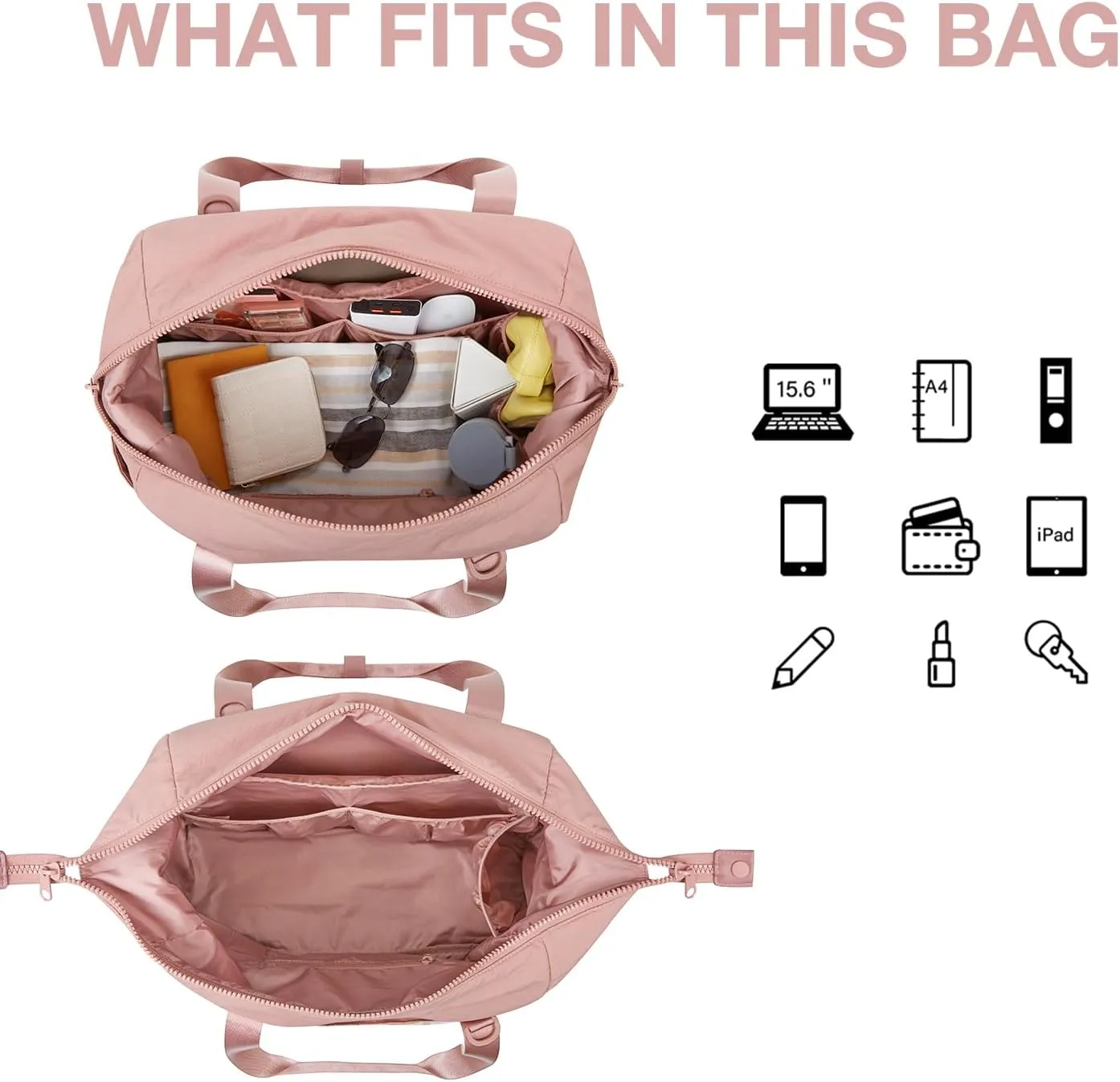 BAGSMART Gym Bag for Women, Carry on Weekender Overnight Bag, Travel Duffel Bags with Trolley Sleeve, Personal Item Travel Bag Tote Bag Workout Dance Bag, Dark Pink