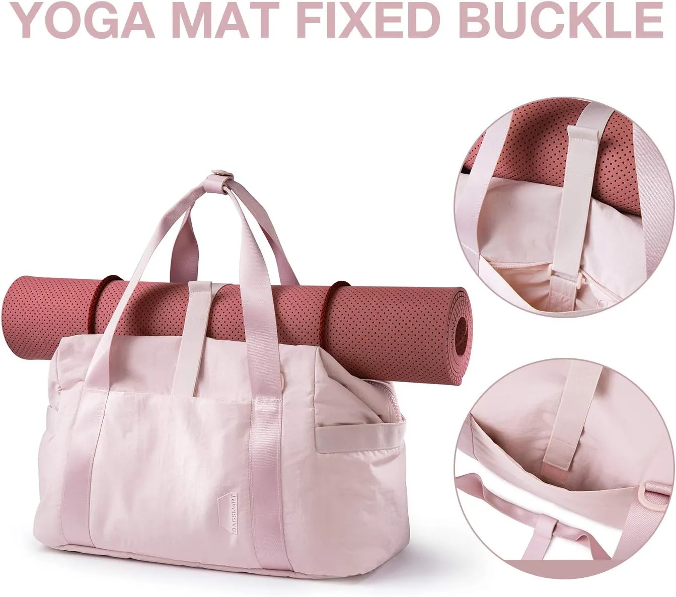 BAGSMART Gym Bag for Women, Carry on Weekender Overnight Travel Duffel Bags with Trolley Sleeve, Personal Item Travel Bag Tote Workout Dance Bag(Pink,Medium)